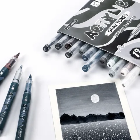 Vloeibare Acryl Verf Marker Pennen Grijstinten Fijne Punt Permanente Marker Voor Rots Schilderen Glas Keramiek DIY Kunst Ambacht