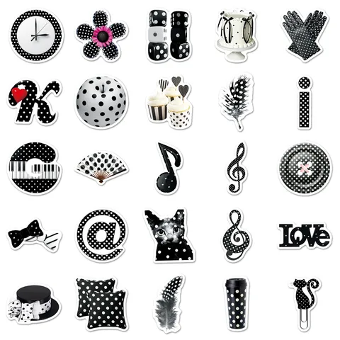 Autocollants Décoratifs Imperméables de Style INS à Pois Noirs et Blancs Pour Coque de Téléphone Ordinateur Portable Bouteille DIY