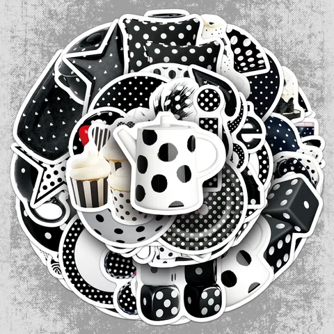 Autocollants Décoratifs Imperméables de Style INS à Pois Noirs et Blancs Pour Coque de Téléphone Ordinateur Portable Bouteille DIY