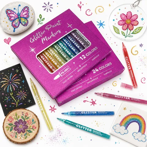 Glitter Highlighters Marker Pens Set Chisel Tip Waterproof Water Based For DIY Craft Greeting Cards Journaling