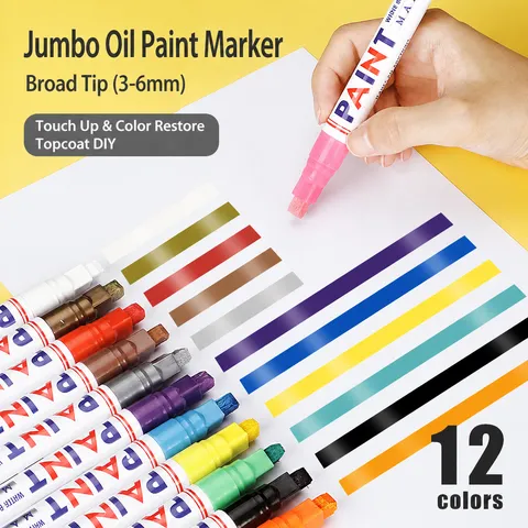Stylos de Peinture Colorés 12 Couleurs Séchage Rapide Imperméable Marqueur Permanent Pour Réparation de Rayures de Voiture Peinture de Pneu Industrielle Fourniture d'Art