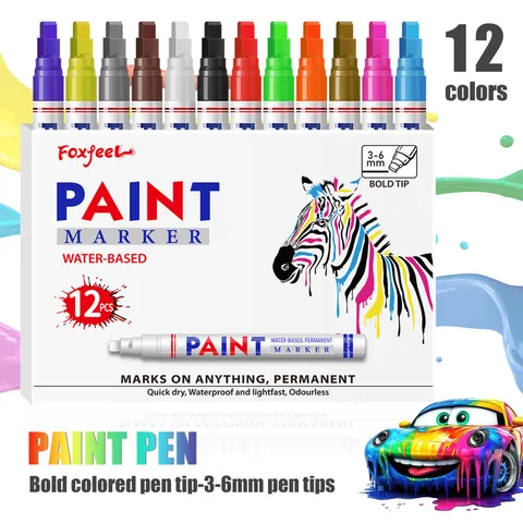 Stylos de Peinture Colorés 12 Couleurs Séchage Rapide Imperméable Marqueur Permanent Pour Réparation de Rayures de Voiture Peinture de Pneu Industrielle Fourniture d'Art