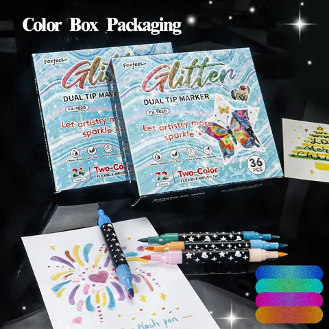 Double Line Metallic Glitter Markers Dual Tip Highlighter Pens For School Scrapbooking Journaling Art Supplies