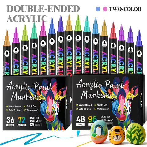 Double Ended Acrylic Paint Markers Dual Color Art Pens Water Based Graffiti Coloring Markers For Kids And Adults Drawing