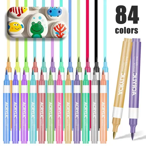 Acrylic Paint Pens Dual Soft Tip Marker Pens For Kids Rock Painting Canvas Art Drawing Multicolored Colored Markers Set