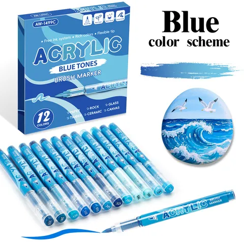 Acrylic Paint Markers Soft Tip Art Pens Ocean Series DIY Painting Pens For Students And Kids School Supplies