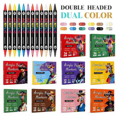Dual Tip Acrylic Marker Pens Soft Tip Paint Pens For Student Card Making Drawing And Graffiti Art Supplies
