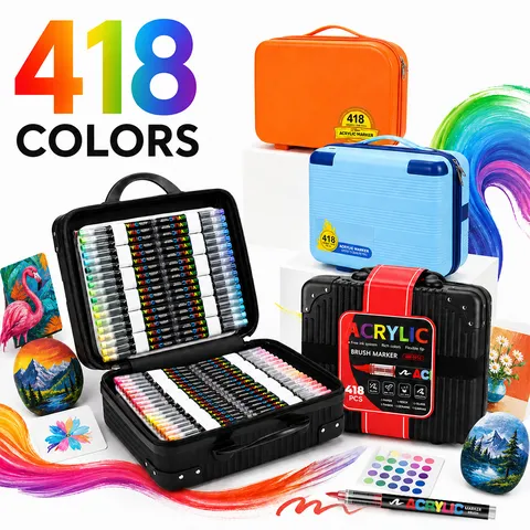 Multi-Color Liquid Acrylic Marker Set Portable Suitcase Art Drawing Pens