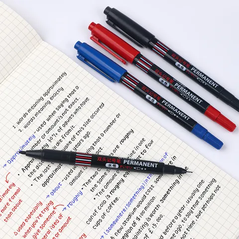 Dubbelzijdige Markeerstift Zwart Rood Blauw Waterbasis Fijne Punt Kunst Tekenen Kantoor School Kantoorartikelen