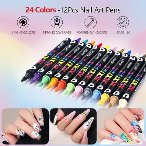 Double Head Nail Art Marker Pen Waterproof Quick Drying Acrylic Graffiti Pen DIY Manicure Outlining Tool Stationery