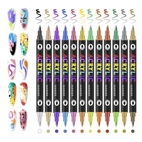 Double Head Nail Art Marker Pen Waterproof Quick Drying Acrylic Graffiti Pen DIY Manicure Outlining Tool Stationery