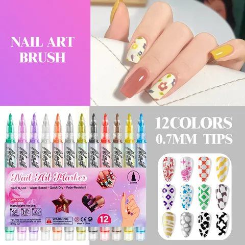 12 Kleuren Nail Art Marker Pennen Fijne Punt Sneltrogende Acrylverf Pennen voor DIY Nagelontwerp Manicure