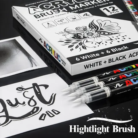 Direct Liquid Acrylic Marker Pens Black White Gold Silver Paint Pens For Rock Wood Glass DIY Art Drawing Craft