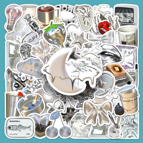 Silber INS Stil Graffiti Aufkleber Wasserdicht Y2K Metallisch Ästhetische Sticker Für Laptop Skateboard Koffer Und Tagebuch