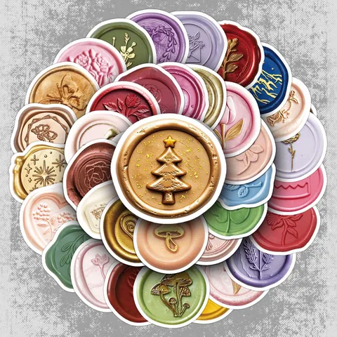Vintage Wax Seal Pattern Waterproof PVC Stickers For Journal Scrapbooking Stationery Water Bottle Decoration