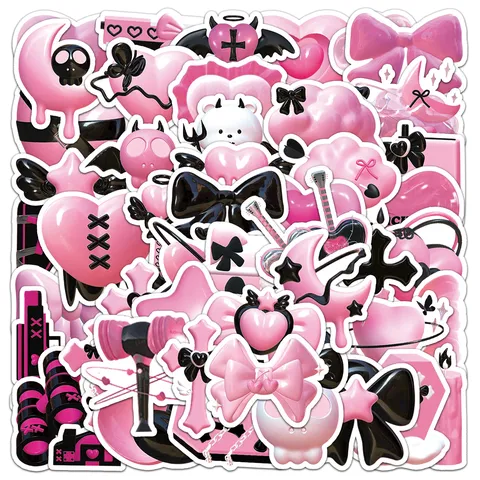 Autocollants Graffiti de Style Ins Noir Rose Imperméables Mignons DécalcomANIES DIY pour Bagages Ordinateur Portable Bouteille d'Eau Carnet
