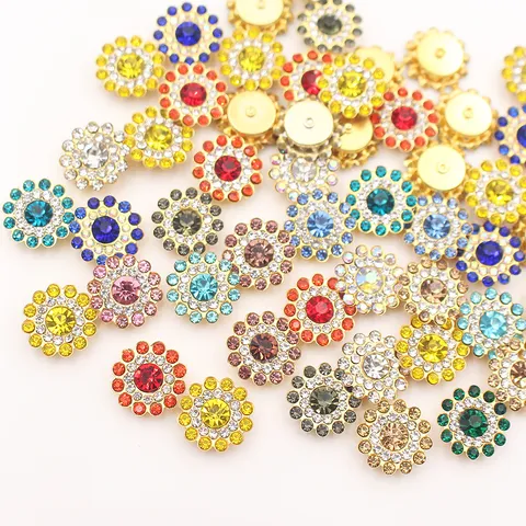Nähbare Sonnenblumen Klauen Strasssteine Flache Rückseite Runde Glänzende Kristallglas Mit Mattem Goldboden Für DIY Kleidung