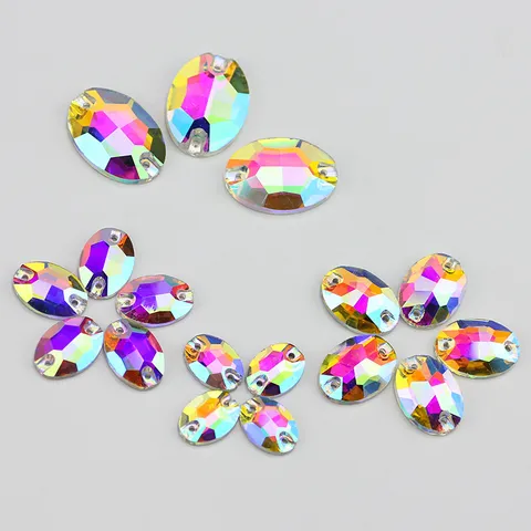 Glas Strasssteine Flache Rückseite Zum Aufnähen Ovale Kristalle Transparent Weiß AB Strass Für DIY Kleidung Zubehör