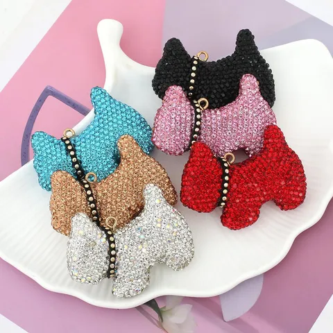 Mignon Chiot Dessin Animé Porte-clés Strass Argile Polymère Breloque de Sac Pendentif Anneau Clé Animal Scintillant Bijou Cadeau