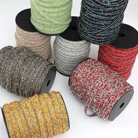 Resin Rhinestone Bead Chain Strip Self Adhesive DIY Craft Garment Lace Trim Crystal Ribbon For Jewelry Accessories