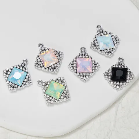 DIY Strass Hanger Bedels Dubbel Vierkant Ruit Legering Glas Kristal Knutselaccessoires Voor Sieraden Maken