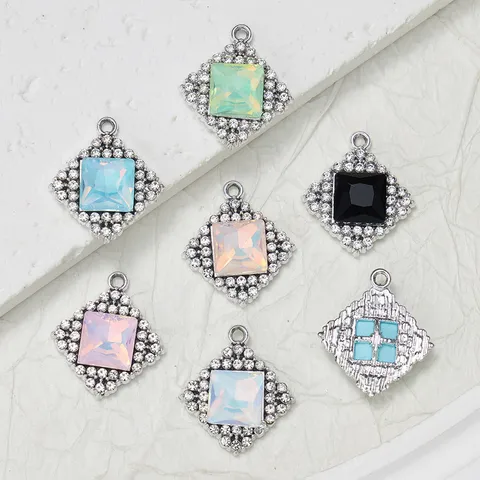 DIY Strass Hanger Bedels Dubbel Vierkant Ruit Legering Glas Kristal Knutselaccessoires Voor Sieraden Maken