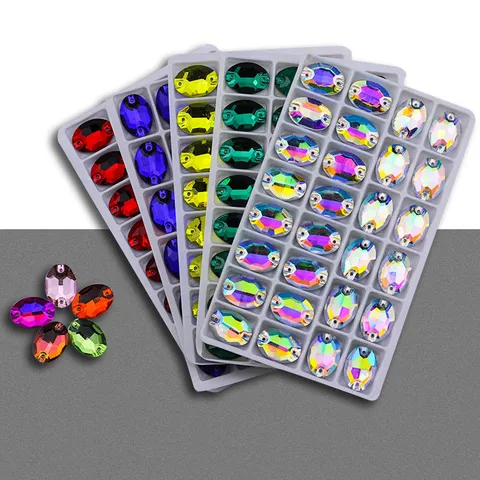 Handgenähte Ovale Flachboden Strasssteine Doppelte Löcher Glaskristalle Bunte DIY Kleidungszubehör Bastelstrass
