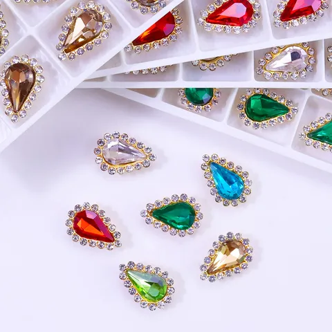 Strass in Vetro a Goccia Accessori per Abbigliamento Scarpe DIY Fiori Doppio Strato Cristallo