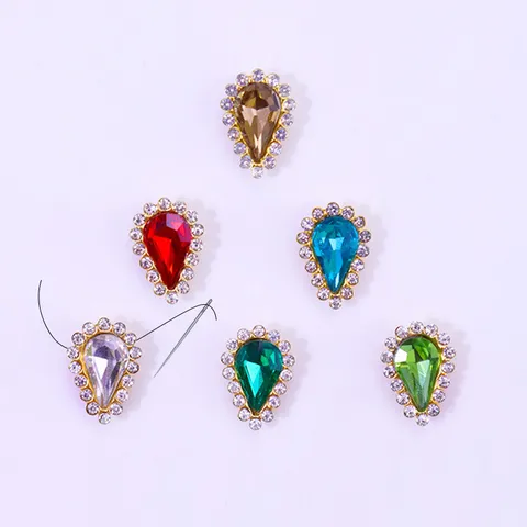 Strass in Vetro a Goccia Accessori per Abbigliamento Scarpe DIY Fiori Doppio Strato Cristallo