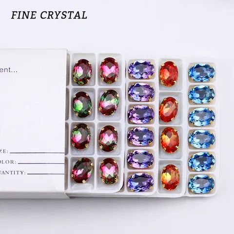 Ovale Glas Strass Krallenbohrer DIY Kleidungszubehör Kristallsteine Mit Gold Metallboden Für Basteln Schmuckherstellung