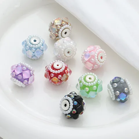 DIY Resin Flower Ball Faceted Bead Charms With Center Hole Jewelry Making Accessories For Bracelet Pen Craft