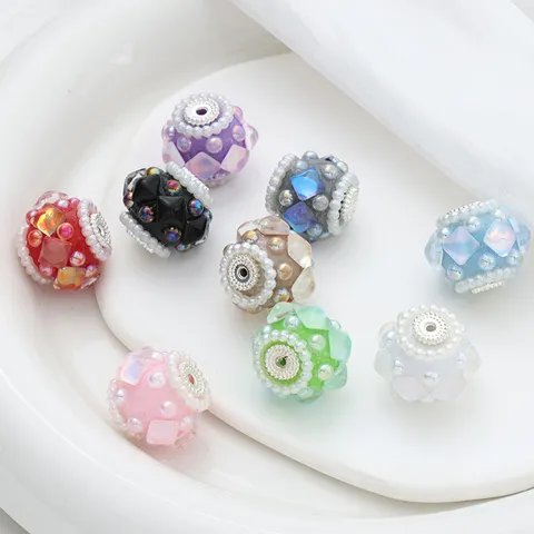 DIY Resin Flower Ball Faceted Bead Charms With Center Hole Jewelry Making Accessories For Bracelet Pen Craft