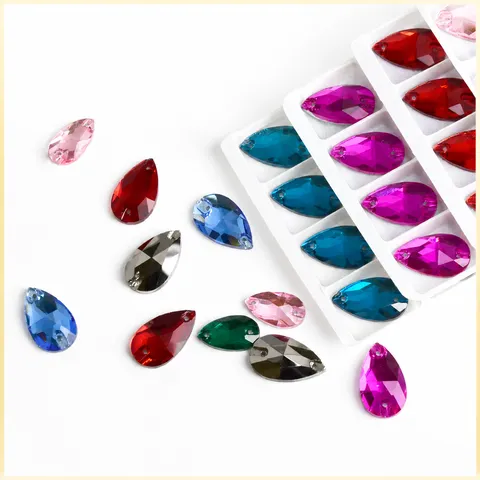 Piedras de Strass de Cristal con Parte Posterior Plana en Forma de Goteo para Coser para Accesorios de Manualidades de Vestidos