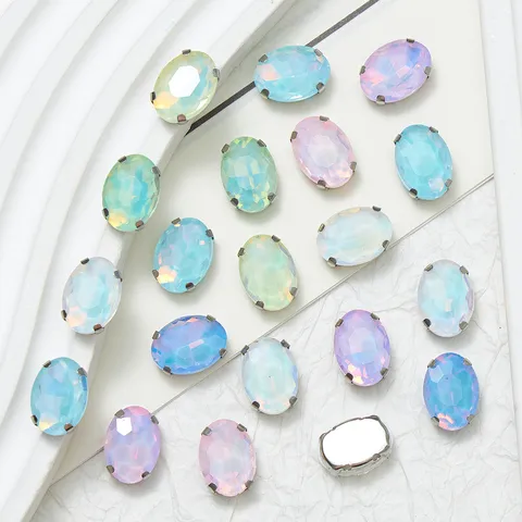 Glass Rhinestones Sew On Crystals With Claw Base Oval Shape Colorful DIY Garment Clothes Shoes Craft Accessories