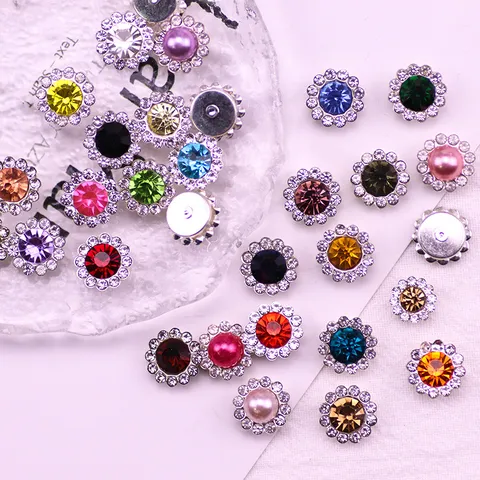 Glass Rhinestone Buttons Sunflower Shape Flatback Crystal Rhinestones For DIY Craft Sewing Hair Accessories Decoration