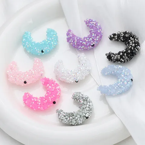 DIY Crescent Moon Rhinestone Drill Ball Accessory Bag Chain Pendant Glass Jewelry Making Findings