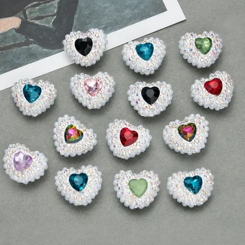 Handmade DIY Clothing Accessories Heart Shaped Glass Rhinestones With Artificial Pearl Border Crystal Buttons