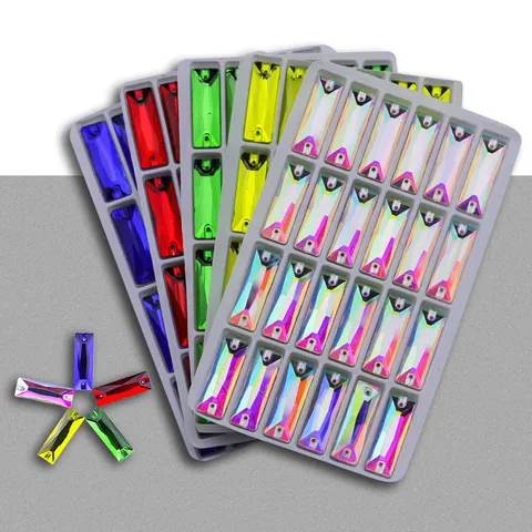 Glass Flatback Sew On Rhinestones Long Strip AB Crystal Gemstones Dual Holes DIY Garment Craft Sewing Jewelry Making