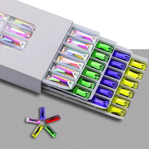 Glass Flatback Sew On Rhinestones Long Strip AB Crystal Gemstones Dual Holes DIY Garment Craft Sewing Jewelry Making