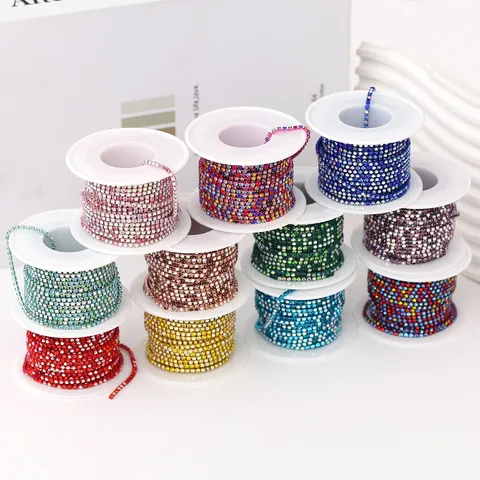 Colorful Glass Rhinestone Claw Chain Close Chain Crystal Chain Trim For DIY Craft Clothing Hair Accessories