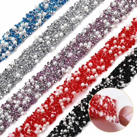 Bande de Strass en Résine DIY Avec Perle Artificielle Garniture en Cristal Autocollante Pour Décoration Artisanale