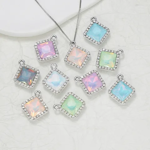 Vierkante Strass Bedels Glas Kristal Hangers Voor DIY Sieraden Maken Handgemaakte Accessoires