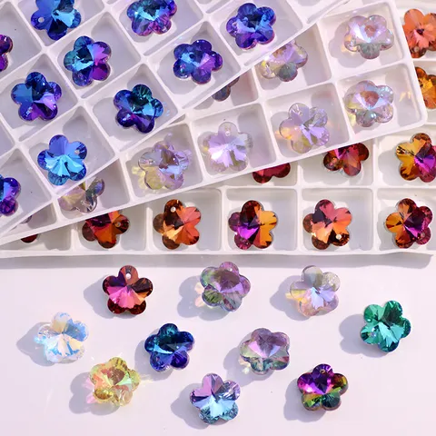 Crystal Glass Plum Blossom Pendants DIY Necklace Clothing Accessories Rhinestone Charms