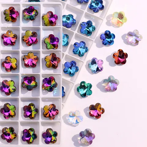 Crystal Glass Plum Blossom Pendants DIY Necklace Clothing Accessories Rhinestone Charms