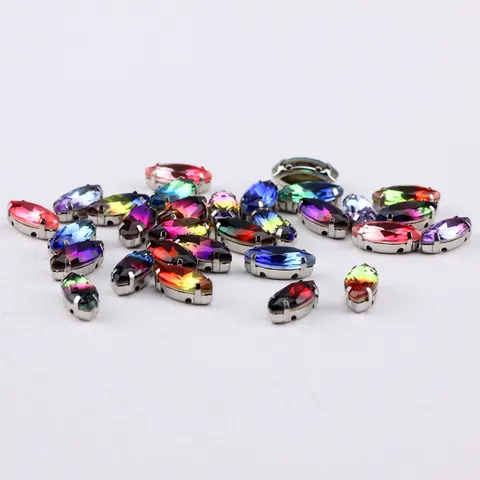 Strass en Verre Pierres de Cristal Marquise Avec Base en Métal Pour Décoration de Bijoux Chaussures Et Sacs Bricolage