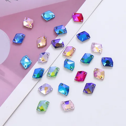 Strass de Costura Planos de Cristal de Vidrio K9 Dos Agujeros AB Recubiertos Fancy Piedras DIY Vestido Zapatos Bolsos Decoración