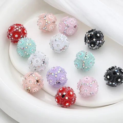 Colorful Glass Rhinestone Resin Round Ball Beads DIY Earrings Pendant Jewelry Accessories Making Materials