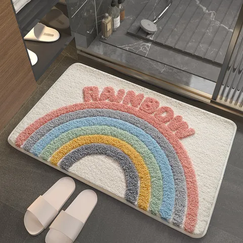 Regenbogen Badematte Rutschfest Saugfähig Beflockt Badezimmer Teppich Weich Waschbar Schnelltrocknend Bodenmatte Für Dusche Heim Dekor