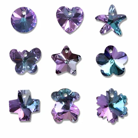 Pendentifs Charms en Verre Cristal Coloré Facetté Flocon de Neige Étoile de Mer Fleur de Prunier Ours Croix Bijoux Accessoires DIY