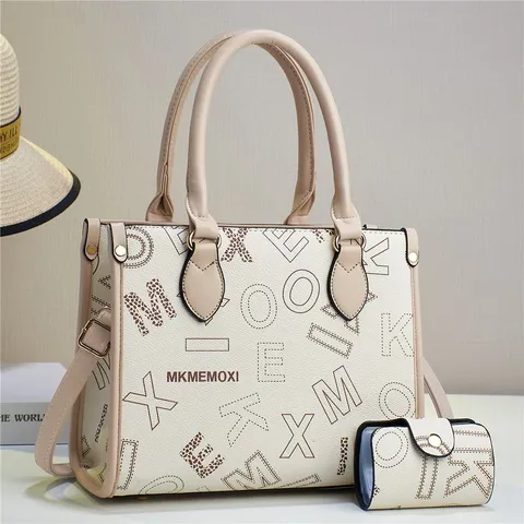 Women Fashion EVA Tote Bag Large Capacity Casual Shoulder Bag Chic Letter Printed Handbag With Small Pouch